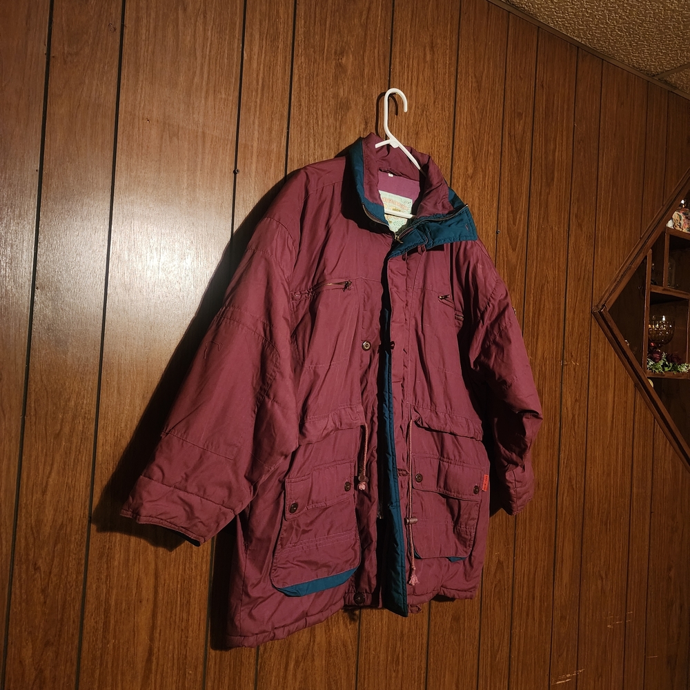 90s Maroon and Teal Ski Snow Puffer Jacket Coat